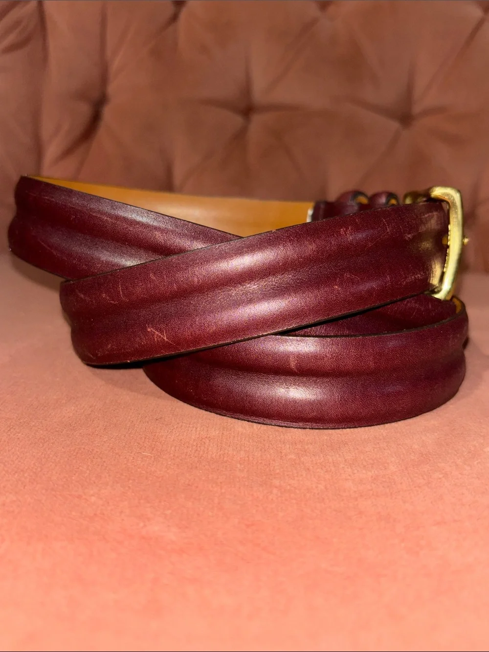 Allen Edmonds chocolate brown red brown burnished calf leather belt men’s 50”
